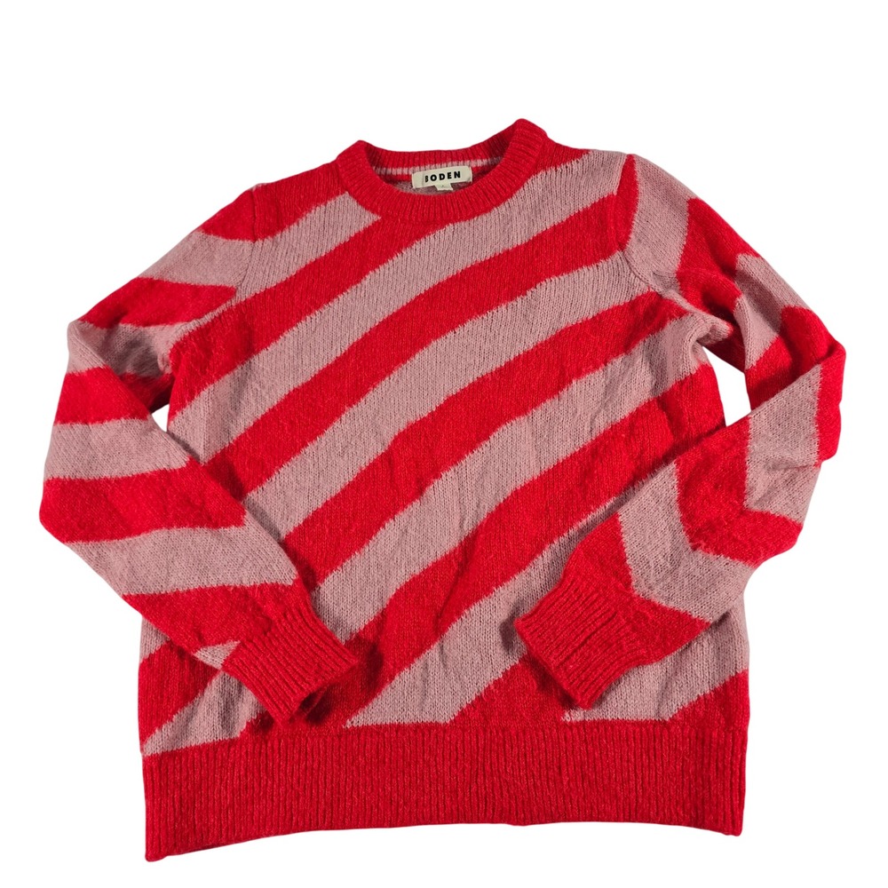 Boden Womens Red Pink Diagonal Stripe Wool Mohair Alpaca Crewneck Sweater S